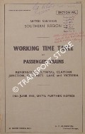 Working Time Table of Passenger Trains - Section WL - Kensington (Olympia), Clapham Junction, Stewarts Lane and Victoria, 14th June 1965 until further notice by British Railways Southern Region